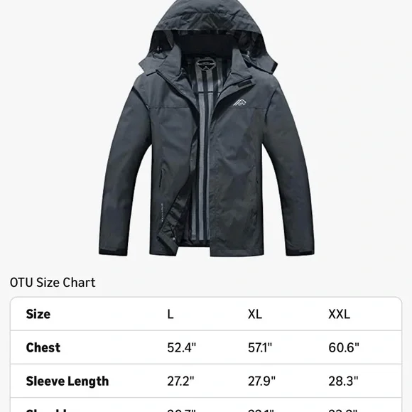 Men's OTU Waterproof Black Hooded Rain Jacket - Size Lg - Picture 3 of 3